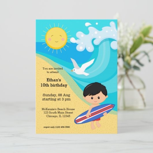 Surfer jongen kaart (Staand voorkant)