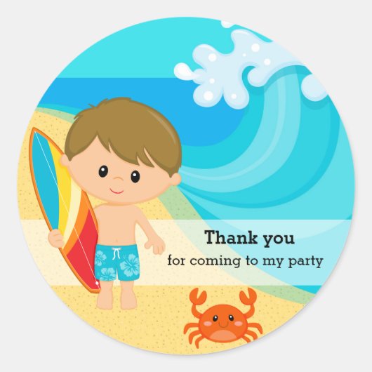 Surfer jongen ronde sticker (Voorkant)