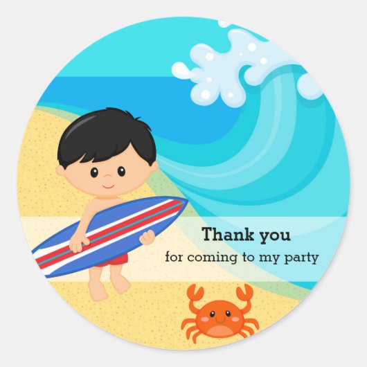 Surfer jongen ronde sticker (Voorkant)