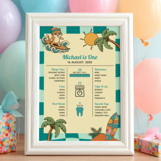 Surfer Kat Zomer 1e Verjaardag Mijlpaal Tijdlijn Poster