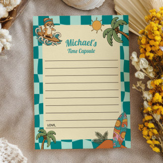 Surfer Kat Zomer 1e Verjaardag Tijdscapsule Kaarte Kaart