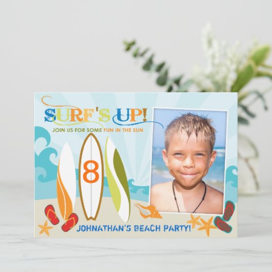 Surfer Kerel en Surf Boards Beach Birthday Kaart (Staand voorkant)