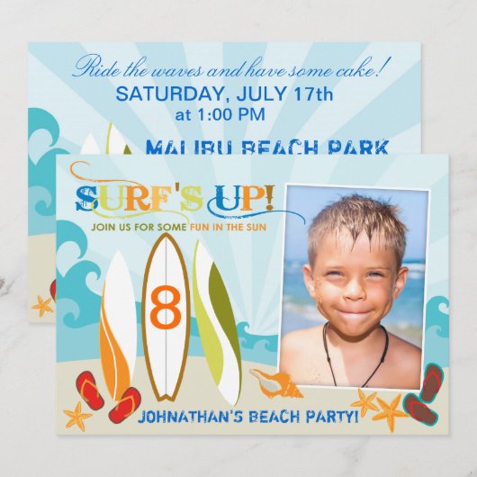 Surfer Kerel en Surf Boards Beach Birthday Kaart (Voorkant / Achterkant)