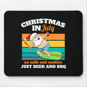 Surfer Kerstman Bier En Bbq Kerstfeest Strand Kers Muismat