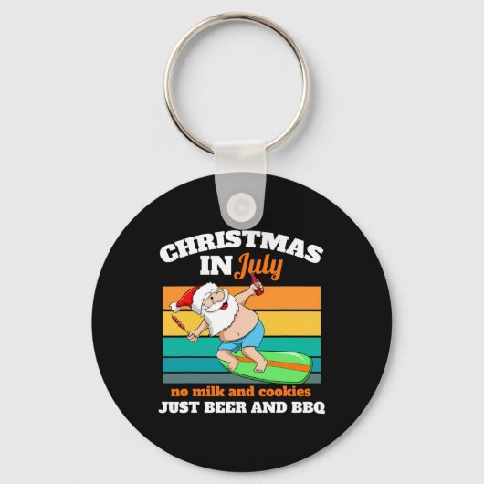 Surfer Kerstman Bier En Bbq Kerstfeest Strand Kers Sleutelhanger (Voorkant)