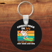 Surfer Kerstman Bier En Bbq Kerstfeest Strand Kers Sleutelhanger (Voorkant)