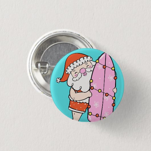 Surfer Kerstman Ronde Button 3,2 Cm (Voorkant /achterkant)