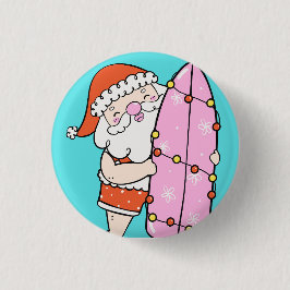 Surfer Kerstman Ronde Button 3,2 Cm