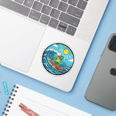 Surfer Kikker - Een Golf Vangen Sticker (Laptop met iPhone)