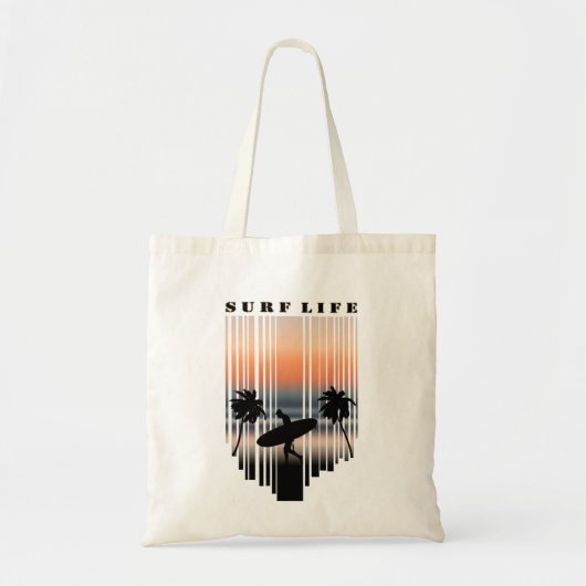 Surfer loopt naar strand op zonsondergang | SURF Tote Bag (Voorkant)