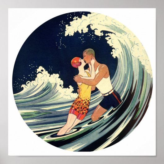Surfer Lovers zoende  illustratie Poster (Voorkant)