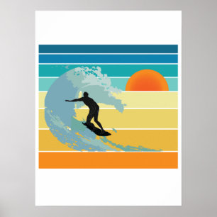 Surfer Man Sunset Poster