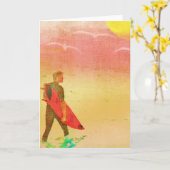Surfer Man - Vintage Poster Style Kaart (Gele Bloem)