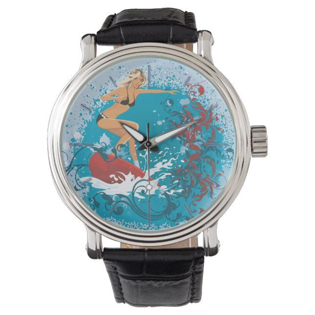 Surfer Meisje 1 Horloge & Numeral Opties (Voorkant)