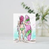 Surfer Meisje briefkaart (Staand voorkant)