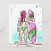 Surfer Meisje briefkaart (Voorkant / Achterkant)