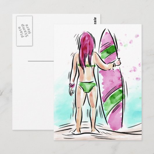Surfer Meisje briefkaart (Voorkant / Achterkant)