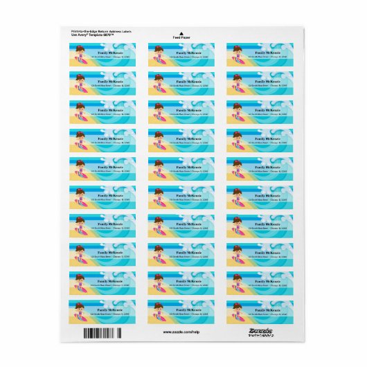 Surfer meisje etiket (Full Sheet)