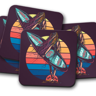 Surfer Meisje jaren 70 | Retro Surfer Meisje Set Bier Onderzetter