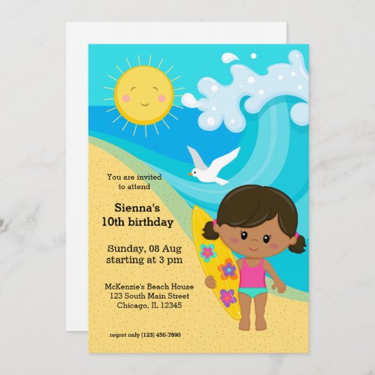 Surfer meisje kaart (Voorkant / Achterkant)