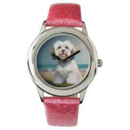 Surfer Meisje Maltese Terrier Hond eWatch Horloge