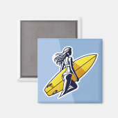 Surfer meisje met gele surfplank magneet (Voorkant / Achterkant)