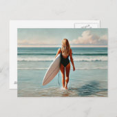 Surfer Meisje op het strand Briefkaart (Voorkant / Achterkant)
