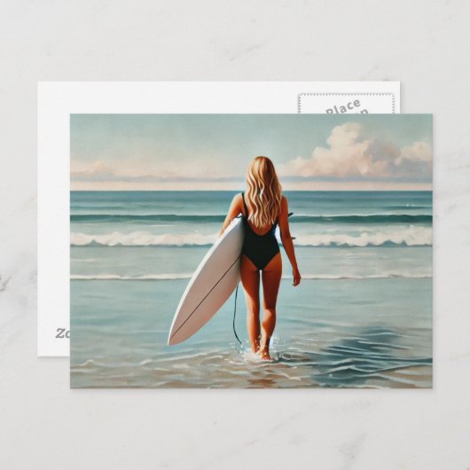 Surfer Meisje op het strand Briefkaart (Voorkant / Achterkant)