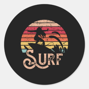 Surfer Meisje Retro  Surfboard Ronde Sticker