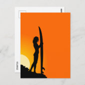 Surfer meisje, rode zonsondergang briefkaart (Voorkant / Achterkant)
