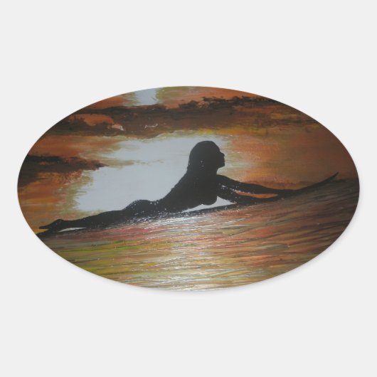 Surfer meisje silhouet ovale sticker (Voorkant)