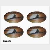 Surfer meisje silhouet ovale sticker (Vel)