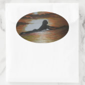 Surfer meisje silhouet ovale sticker (Tas)