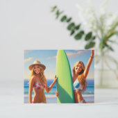 Surfer Meisjes met een Surfboard Briefkaart (Staand voorkant)