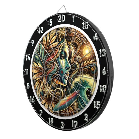 Surfer met Golden Glow Sunset Art Dartbord (Voorkant Rechts)