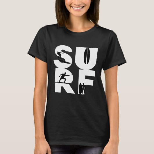 Surfer met surfplanken in SURF Wave rijder TShirt  (Voorkant)