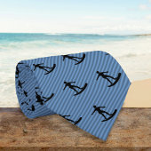 Surfer Motif - Guy op Surfboard op Blue Striped Stropdas