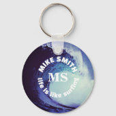 Surfer Name Blue Personalized Surf Sleutelhanger (Voorkant)
