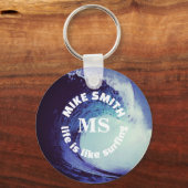 Surfer Name Blue Personalized Surf Sleutelhanger (Achterkant)