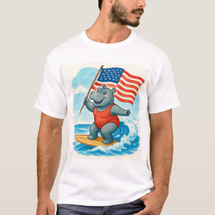 Surfer Nijlpaard Surft op 4 juli Onafhankelijkheid T-shirt