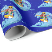 Surfer op Blue Wave Cadeaupapier (Rol Hoek)