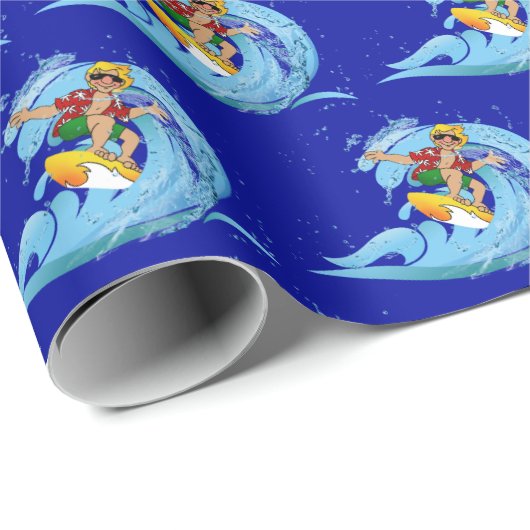 Surfer op Blue Wave Cadeaupapier (Rol Hoek)