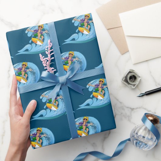 Surfer op Blue Wave Cadeaupapier (Geschenken)