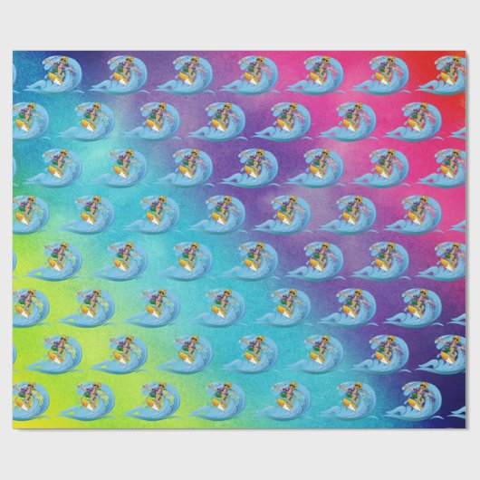 Surfer op Blue Wave Cadeaupapier (Vlak)