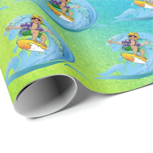 Surfer op Blue Wave Cadeaupapier (Rol Hoek)