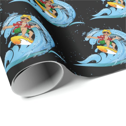 Surfer op Blue Wave Cadeaupapier (Rol Hoek)