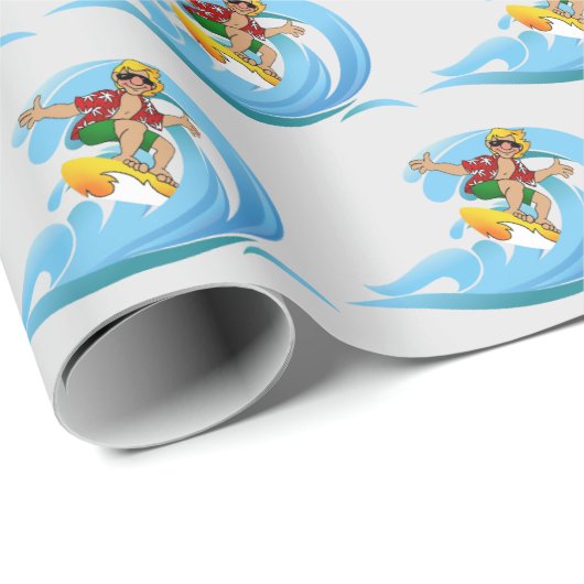 Surfer op Blue Wave Cadeaupapier (Rol Hoek)