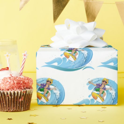 Surfer op Blue Wave Cadeaupapier (Verjaardagsfeest)