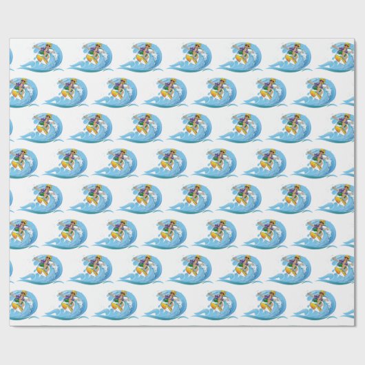 Surfer op Blue Wave Cadeaupapier (Vlak)