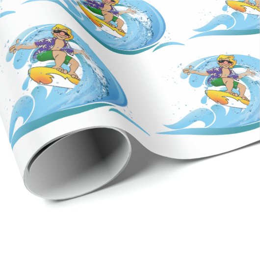 Surfer op Blue Wave Cadeaupapier (Rol Hoek)